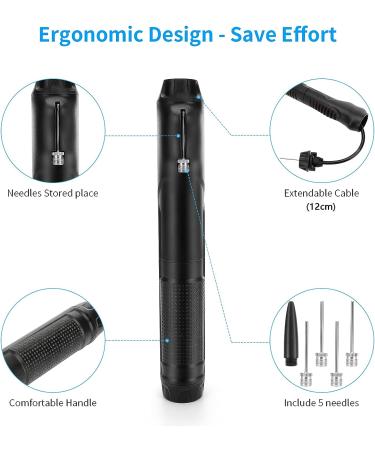 Tomario Ball Pump with 6 Needles, Extendable Cable & Storage Bag - Ideal for Football, Basketball, Soccer, Volleyball, Rugby - Black - Buy Online on GoSupps.com