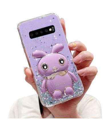 Tivenfezk Nadoli for Samsung Galaxy S10 Hase Hidden Stand Shell caricature glitter rabbits stand Soft silicone bling cell phone case transparent protective cover samsung galaxy s10 purple