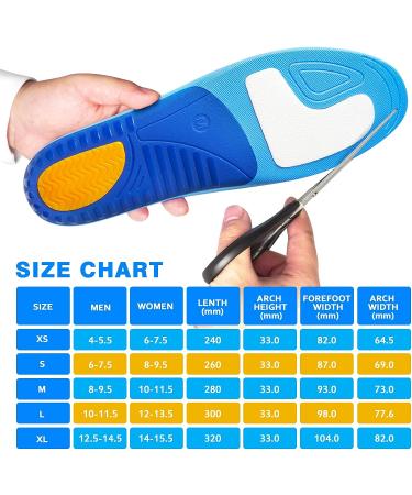 Plantar Fasciitis Relief Insoles for Men & Women - Arch Support Orthotics for Heel Pain, Spur, Flat Feet - Shock Absorption Inserts - Blue - M(8-9.5)/W(10-11.5) - Buy Online on GoSupps.com