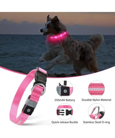 Masbrill LED Dog Collar - Waterproof Adjustable Luminous Safety Collar with 3 Flashing Lights for Small Medium & Large Dogs - Pink (28-40cm) - Buy Online on GoSupps.com