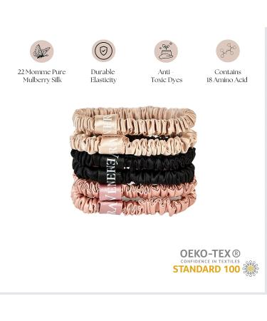 NERA Silk 100% Pure Mulberry Silk Scrunchies - 6 Pack Hair Ties for Anti-Crease & Breakage - Oeko-Tex Certified - Luxury Small Silk Scrunchies (Black-Caramel-Pink) - Buy Online on GoSupps.com