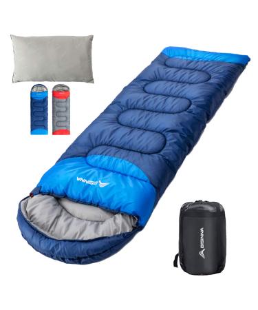 BISINNA Sleeping Bag with Pillow - 4 Season Backpacking Sleeping Bag Lightweight Waterproof Warm and Washable for Adults Kids Women Men's Outdoors Camping Hiking Mountaineering(Right Zipper) Blue