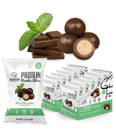 Genius Gourmet Protein Cookie Bites Mint Chocolate - 10g Protein No Added Sugar Low Carb Non-GMO - Sweet Protein Desserts & Protein Snacks for Adults and Kids - 12 Bags
