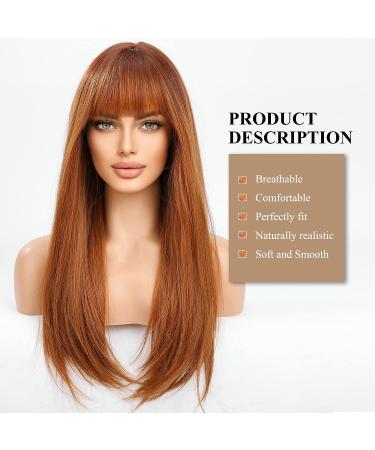 HAIRCUBE Long Auburn Synthetic Hair Wig for Women with Wispy Bangs - Straight Style - Buy Online on GoSupps.com