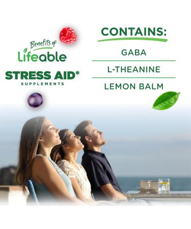 Lifeable Stress Aid Gummies | with Lemon Balm GABA and L Theanine Supplements | Vegan Non GMO Mood Support Supplement | Great Tasing Stress Vitamins | L-Theanine for Women and Men | 90 Gummies - Buy Online on GoSupps.com