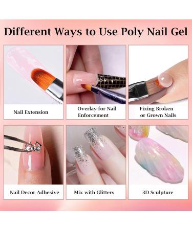 DMQ Poly Gel Nail Kit - Clear & Nude Builder Gel Set for Nail Extensions | Starter Kit for Beginners with Form, Brush, and Cuticle Remover - Buy Online on GoSupps.com