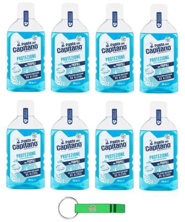 8x Pasta del Capitano Collutorio Protezione - Mouthwash Mouthwash Protection 400ml + Beni Culinari Free Keychain