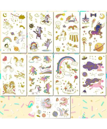 Ooopsiun Glitter Unicorn Temporary Tattoos for Girls - 9 Sheets, Gold Unicorn Birthday Party Supplies Decorations for Kids - Fake Tattoos Stickers - Buy Online on GoSupps.com