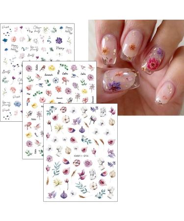 Spring Flower Nail Stickers 18 Sheets Self-Adhesive Nail Decal Summer Floral Nail Art Decoration Design Supplies - Buy Online on GoSupps.com