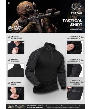 XKTTAC Hiking Shirt - Tactical Combat Military 1/4 Zip Long Sleeve, Black, Large - Buy Online on GoSupps.com