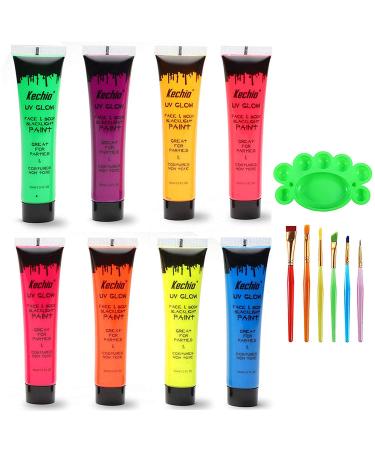 UV Glow Blacklight Face and Body Paint -8 Color 1OZ - Day or Night Stage Clubbing or Costume Makeup