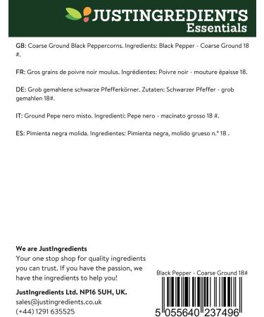 JustIngredients Essential Black Pepper Thick Grind 18 100g - Pack of 5 - Buy Online on GoSupps.com