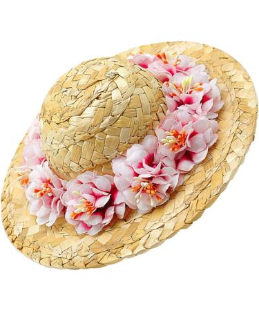 POPETPOP Pet Flower Straw Hat - Size S, Pink Flower - Cute Dog Sunhat for Spring and Summer - Buy Online on GoSupps.com