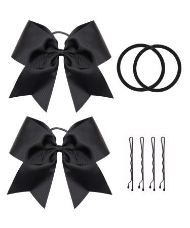 Black Cheer Bow  2 PCS 8 Inch Large Cheer Hair Bows Ponytail Holder Elastic Band Handmade for Cheerleaders Teen Girls College Sports (Black)