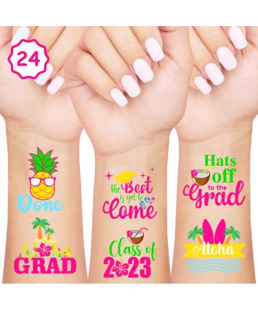 12 Sheets Aloha Grad Temporay Tattoos - Tropical Hawaiian Graduation Party Favors 2023 Congrats Grad Class of 2023 Tattoo Stickers  Aloha Graduation Party Decorations for High School College Students