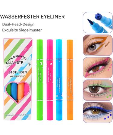 Double Liquid Eye Liner set of 4 waterproof longlasting eyeliners with stamp stamp for precise eye makeup for women and girls - Buy Online on GoSupps.com