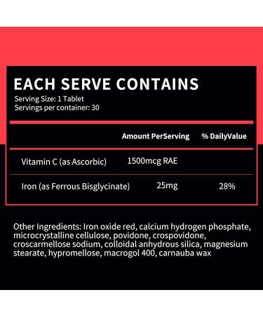 BN Healthy Iron & Vitamin C Tablet - Premium Iron Bisglycinate Supplement with Vitamin C - 60 Tablets for Enhanced Energy and Iron Absorption - Buy Online on GoSupps.com