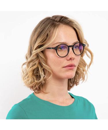 Muunel Blue Light Blocking Glasses Essilor Lenses Luca UVAllBlue Women Round Shape Black Frame -1.00 Strength - Buy Online on GoSupps.com