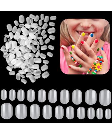 600 Pieces Children False Nails Natural Acrylic Nail Tips for Kids Little Girls Short Full Cover Fake Nails Artificial Fingernail Decoration  10 Sizes