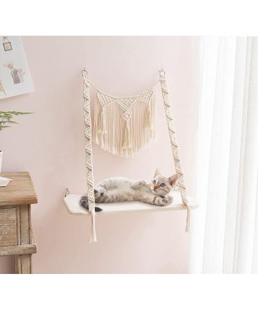 Dahey Cat Window Perch Macrame Hammock for Indoor Cats - Wall Mounted Boho Pet Resting Seat with Suction Cups - Holds up to 45 lbs - Space Saving Sunny Swing Shelf - Perfect Gift - Buy Online on GoSupps.com