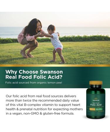 Swanson Real Food Folic Acid 1000mcg - Vitamin B-9 for Cardiovascular and Prenatal Health - Vegan, Gluten-Free, Non-GMO - 100 Veggie Capsules - Buy Online on GoSupps.com