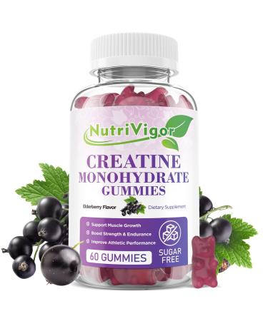 Creatine Monohydrate Gummies 5000 mg for Men & Women Chewables Creatine Monohydrate for Muscle Growth and Recovery Energy Boost Pre-Workout Support Elderberry Flavor 60 Count Elderberry 60 Count (Pack of 1)