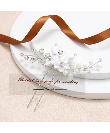 Silver Pearl Flower Bride Wedding Hair Pins | Rhinestone Bridal Headpiece for Women and Girls (Pack of 2) - Buy Online on GoSupps.com