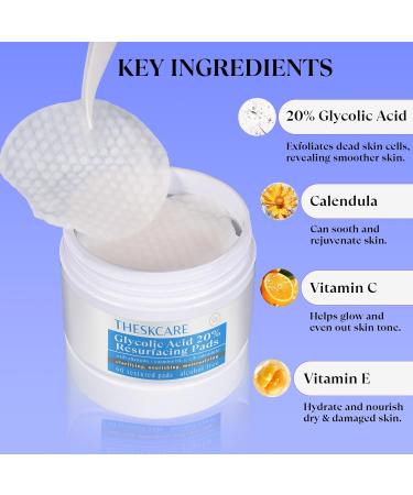 Glycolic Acid Pads 20% AHA - Exfoliating Pads for Face & Body | Reduce Dark Spots & Fine Lines | Enriched with Vitamins B5 C & E - 60 Pads - Buy Online on GoSupps.com