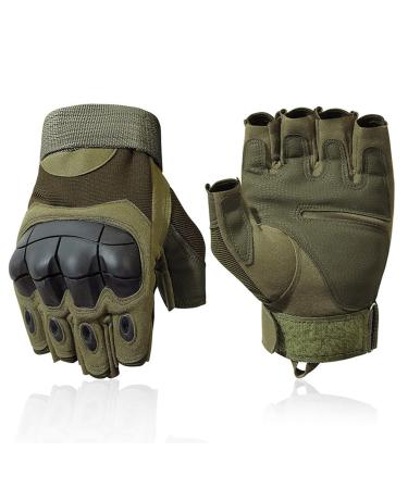 SUJAYU Tactical Gloves for Men, Fingerless Gloves Men for Airsoft Gun, Survival Gloves Combat Gloves Airsoft Gloves Driving Gloves Men Motorcycle Gloves for Men X-Large Green