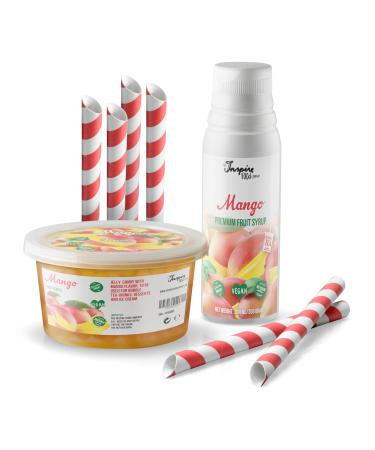INSPIRE FOOD Bubble Tea Set: Mango Popping boba & syrup 6 straws | 100% vegetarian and gluten-free no artificial coloring