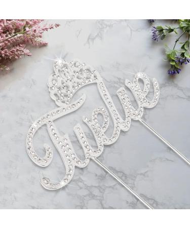 LINGTEER Twelve Birthday Cake Topper with Crown Sign | Silver Bling Crystal Rhinestone Birthday Keepsake | Happy 12th Birthday Party Decorations Gift Supplies - Buy Online on GoSupps.com