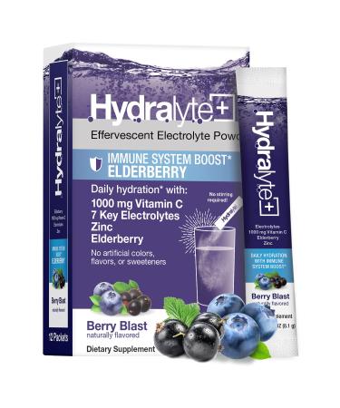 Hydralyte Immunity - Electrolyte Powder Packets | Elderberry and Vitamin C Hydration Packets for Immune Support | All Natural Hydration Powder with Zinc and Electrolytes | (8oz Serving, 12 Count)
