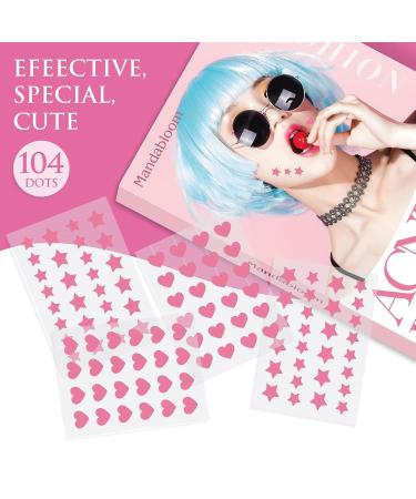 Mandabloom Acne Patches Pink Heart & Star Shaped Hydrocolloid Pimple Cover Patch with Tea Tree Oil - 104 Patches 14mm & 12mm - Buy Online on GoSupps.com