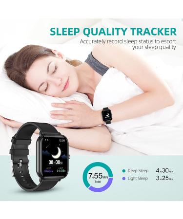 44mm Fitness Tracker Smart Watch | 24 Sports Modes | 5ATM Waterproof | Sleep Monitor | Step Calorie Counter | 1.7 HD Touchscreen | for Men Women | iPhone Android Compatible - Black - Buy Online on GoSupps.com