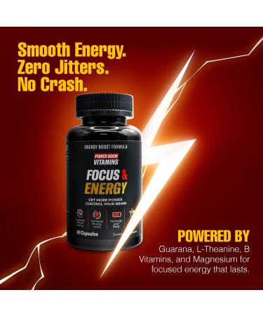 Power Boom Focus & Energy Brain & Mental Performance Supplement | Natural Formula with Ginkgo Biloba Ashwagandha Guarana & Bacopa | Caffeine-Free Energy | 60 Vegan Capsules - Buy Online on GoSupps.com