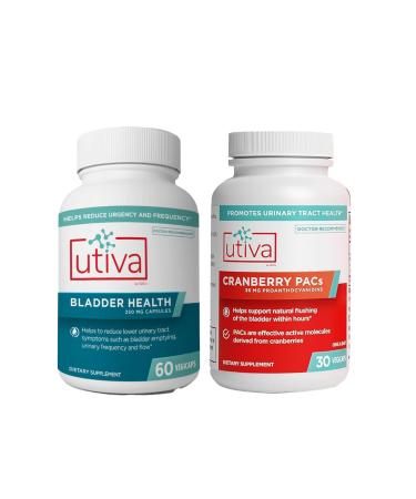 10% Bundle Utiva Cranberry PACs 30 Vegi Capsules + Utiva Bladder Health - Natural Bladder Control Supplement for Overactive Bladder - 60 Capsules