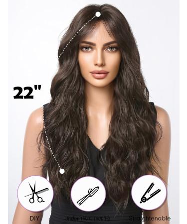 WOKESTAR Long Dark Brown Synthetic Hair Wig with Curtain Fringe for Women - Buy Online on GoSupps.com