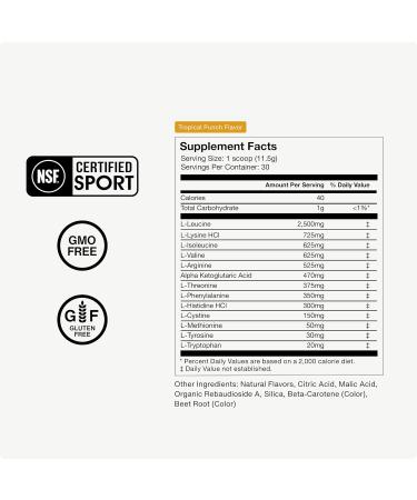 Momentous Vital Aminos Powder Supplement - BCAA & EAA - Tropical Punch - NSF Certified for Sport - GMO- & Gluten-Free - 30 Servings - Package May Vary - Buy Online on GoSupps.com