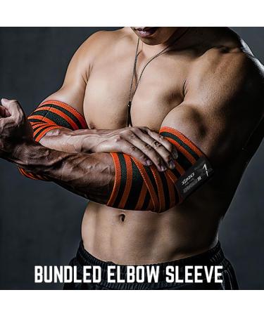 Elbow Wraps for Weightlifting & Powerlifting | Durable 47" Nylon Straps for Men & Women | Enhanced Joint Stability & Injury Recovery - Orange (1 Pair - Buy Online on GoSupps.com