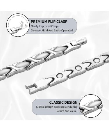 BioMag Magnetic Bracelet for Women - Adjustable Titanium Steel Wristband with Gift Box & Removal Tool - Fish Tail Design in Silver - Buy Online on GoSupps.com