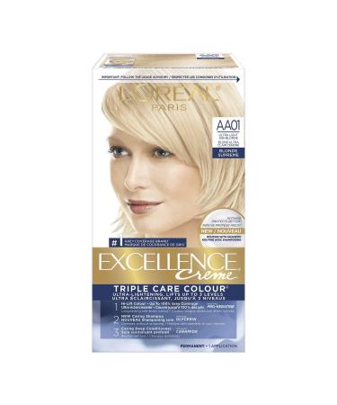 L Or al Paris Excellence Cr me Permanent Hair Color AA01 Ultra Light Ash Blonde 100% Grey Coverage Hair Dye 1 EA (Packaging May Vary) Aa01 Ultra Light Ash Blonde Cream formula