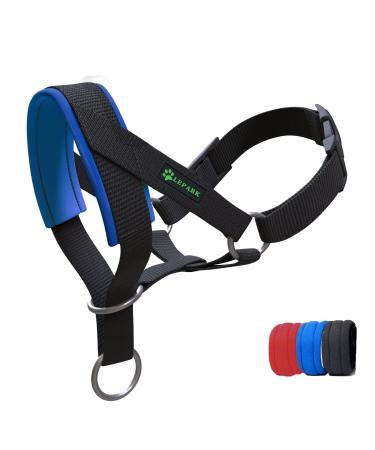 ILEPARK Dog Head Collar with Padded Fabric Head Harness for Dogs Anti pulling Head Halter Collar Adjustable and Easily Control (L Blue) L Lake Blue
