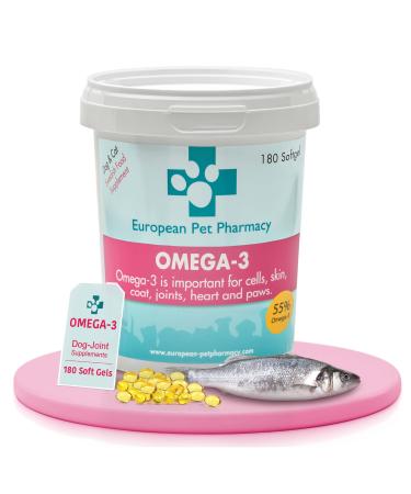 European Pet Pharmacy Omega 3 Fish Oil for Dogs/Cats Dog Joint Supplements Cat Joint Supplement for Itchy Dog Skin Relief Mobility 180 soft gels
