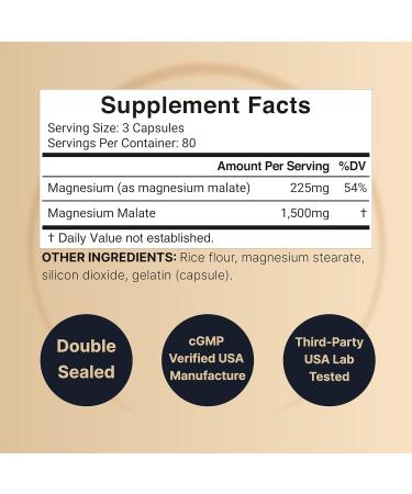 NatureBell Magnesium Malate 1,500mg 240 Capsules | Chelated for High Absorption | Energy & Nervous System Support | Non-GMO Gluten-Free - Buy Online on GoSupps.com