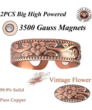 Vicmag Copper Magnetic Bracelet & Ring for Women - 3500 Gauss Magnet Jewelry Set with Adjust Tool - Crystal Flower Design - Gift for Joint Health - Buy Online on GoSupps.com