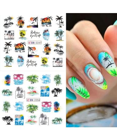 Coconut Tree Ocean Beach Nail Art Stickers - Summer Nail Decals for Women - 12 Sheets - Buy Online on GoSupps.com