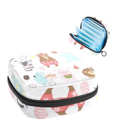 GIAPB Period Bag Sanitary Napkin Storage Bag Period Pouch Travel Makeup Bag Cartoon Animals Summer Bear Color2340