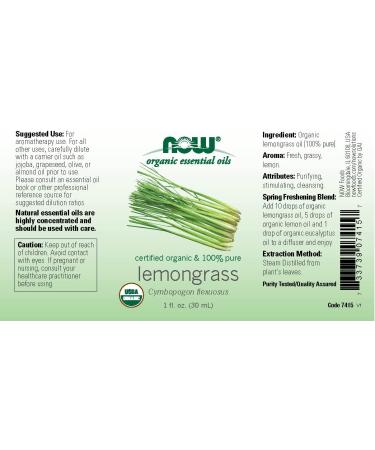Now Foods Organic Lemongrass Essential Oil 1 fl oz | Pure & Natural Aromatherapy - Buy Online on GoSupps.com