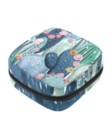 Beautiful cactus succulents flower patterns women's bandages storage bags menstrual pad portable menstrual cup bag with zipper for teenagers girls women women