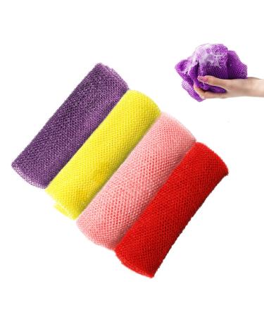 Fodofodo 4PCS African Bath Sponge Exfoliating Body Scrubber Exfoliator Exfoliating Washcloth Towel African Shower Net Back Scrubber Skin Smoother (Pink+Yellow+Purple+Red)